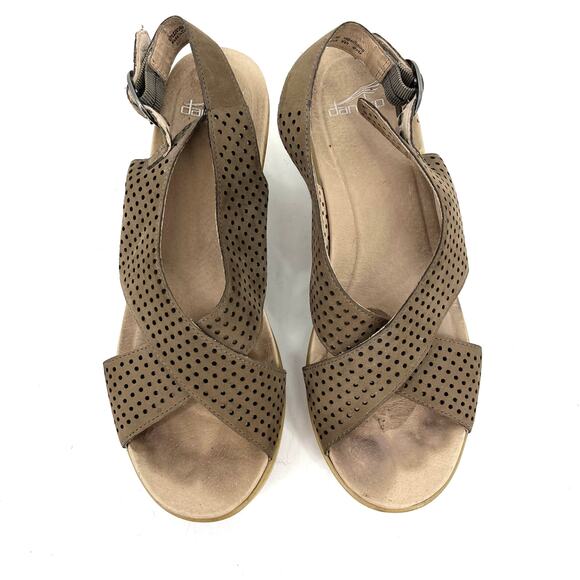 Dansko Women's 41/US10.5 Jacinda Wedge Heel Taupe Suede Comfort Open Toe Sandal - Picture 3 of 8